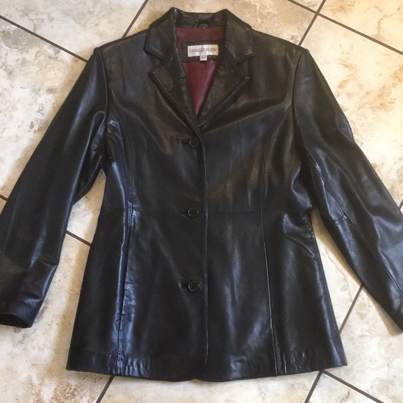 Charles Klein Black Leather Classic 3-Button Blazer Jacket size Small - Picture 4 of 14